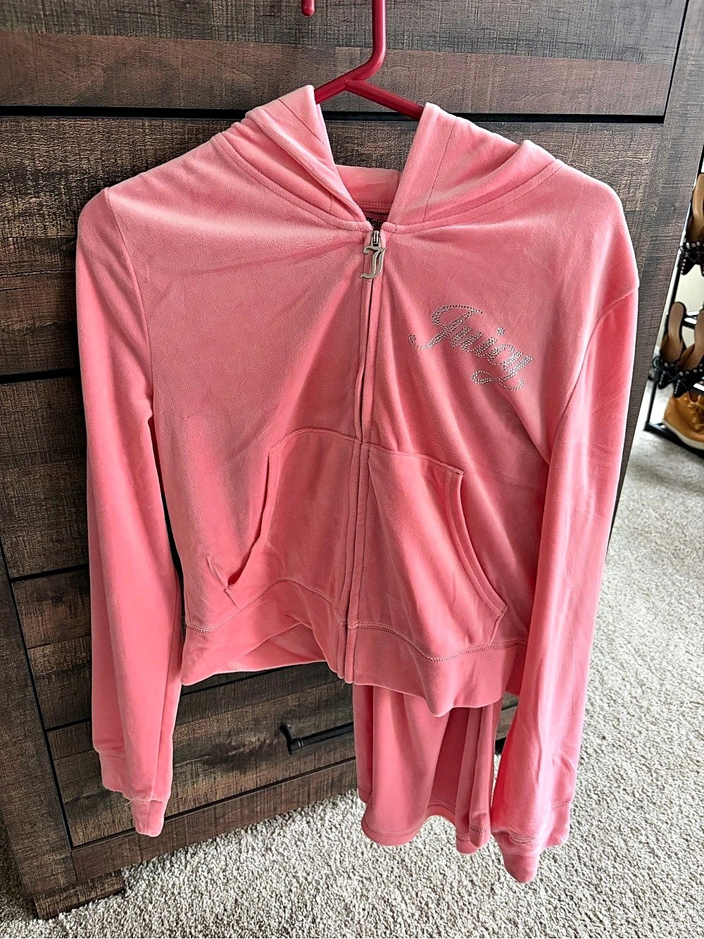 Juicy Couture OG Big Bling Velour Tracksuit Set Pink Zip Hoodie